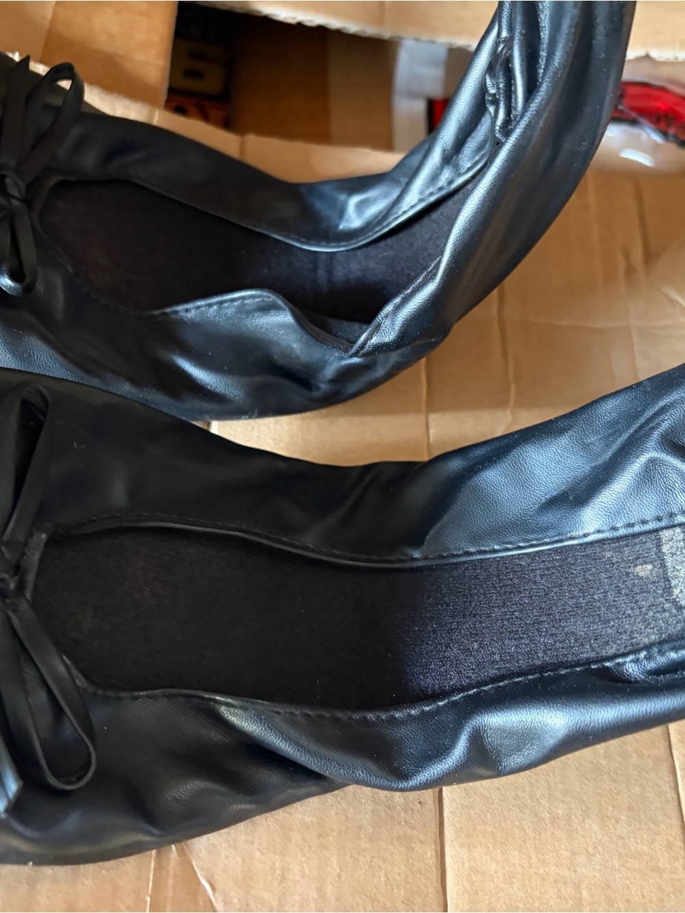 Black Faux Leather Ballet Flats with Bow